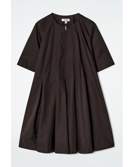 COS Pleated Zip-Up Cotton Mini Dress in Black | Lyst UK