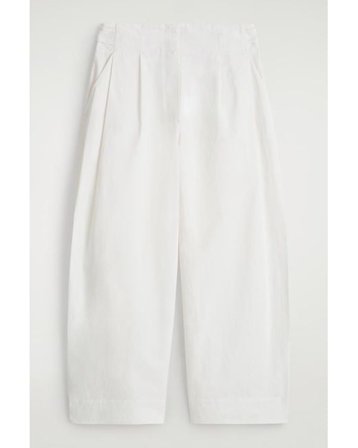 COS White Cotton Barrel-Leg Trousers