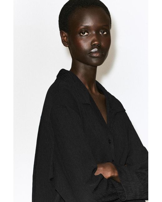 COS Black Crinkled-Jersey Shirt