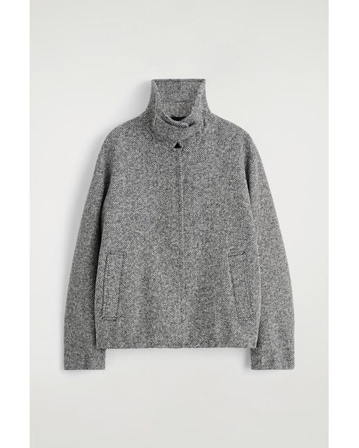 COS Gray Wool-Tweed Funnel-Neck Jacket