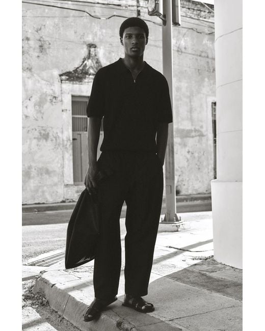 COS Black Regular Knitted Half-Zip Polo Shirt for men