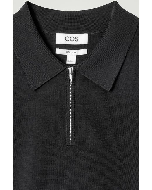 COS Black Regular Knitted Half-Zip Polo Shirt for men