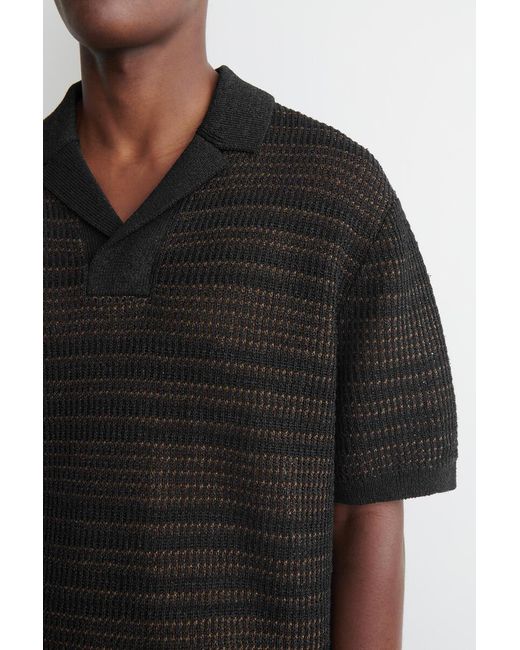 COS Black Striped Open-Knit Polo Shirt for men