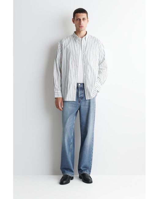 COS White Oversized Striped Cotton-Poplin Shirt for men