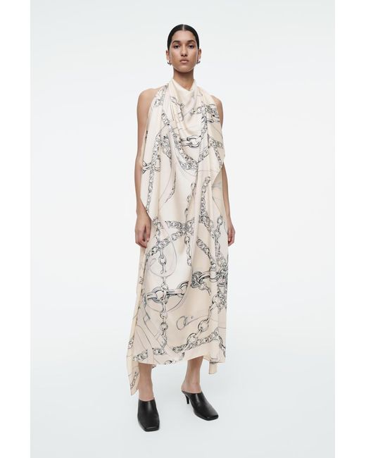 COS White Asymmetrisches Midikleid Mit Ketten-Print