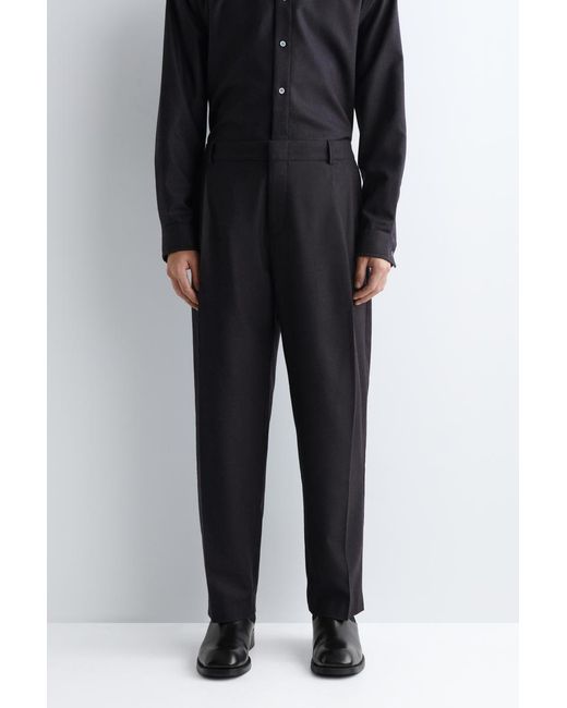 COS Black Pleated Wool Relaxed-Fit Straight-Leg Trousers for men
