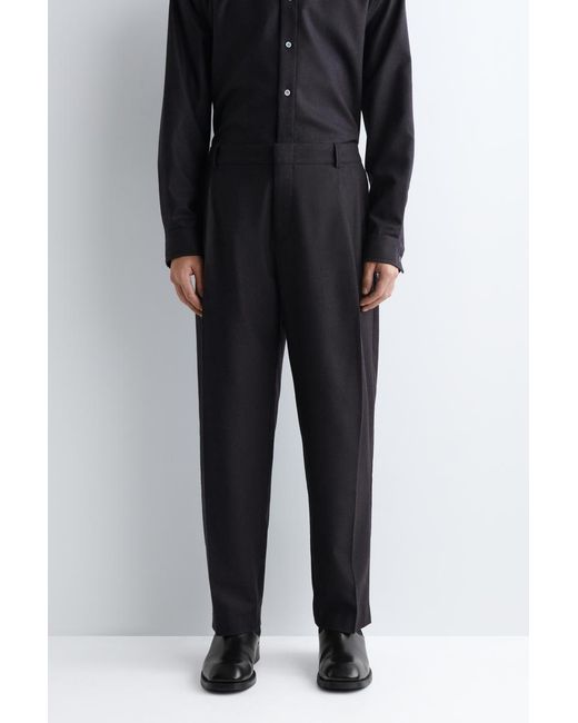 COS Black Pleated Wool Relaxed-Fit Straight-Leg Trousers for men