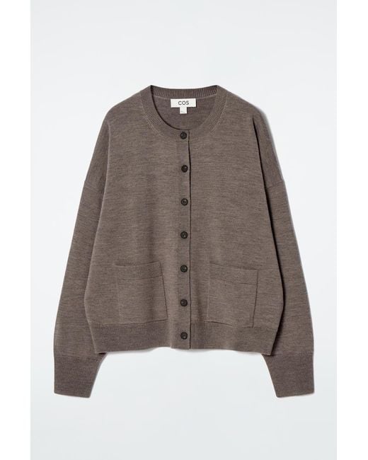 COS Brown Merino Wool Crew-neck Cardigan