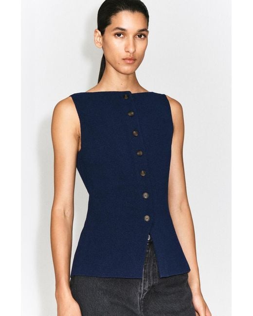 COS Blue Cotton-Blend Crepe Vest