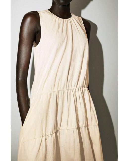 COS White Gathered Tiered Cotton Maxi Dress