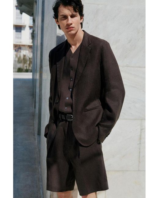 COS Brown Single-Breasted Linen Blazer for men