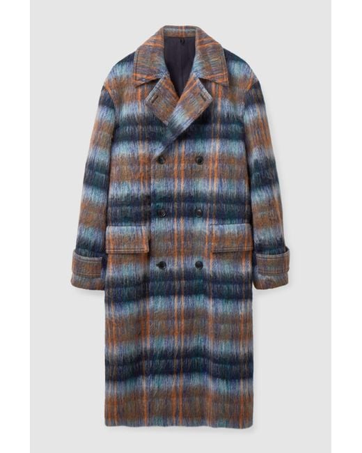 COS Blue Double-breasted Checked Coat for men