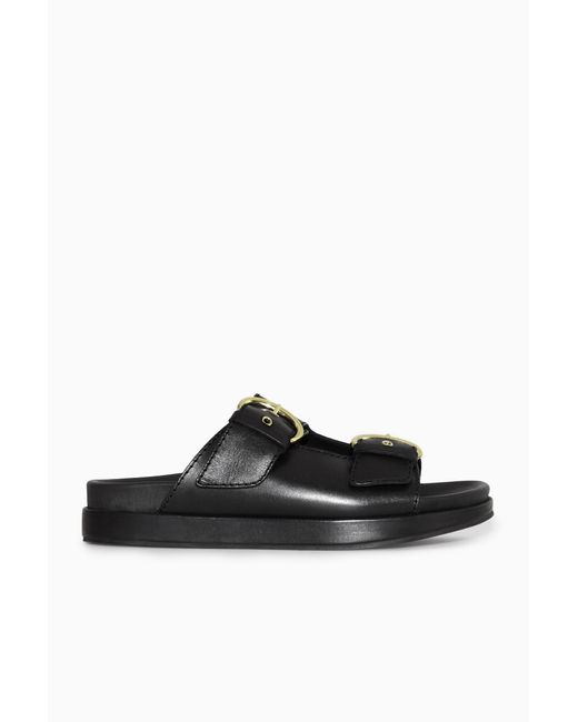 COS Black Chunky Buckled Leather Slides