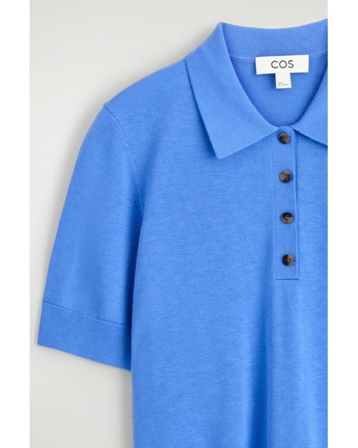 COS Blue Shrunken Wool-Blend Polo Shirt
