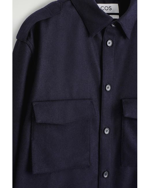 COS Blue Epaulet-Detail Wool Shirt for men