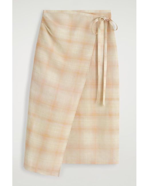 COS Natural Checked Midi Wrap Skirt