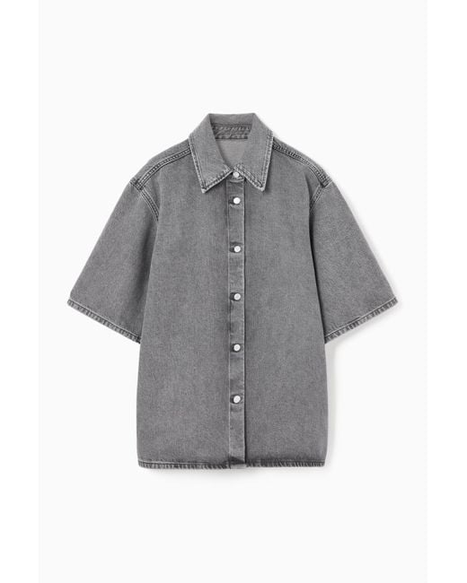 COS Gray Relaxed Short-sleeved Denim Shirt