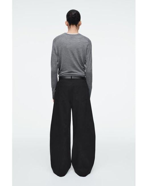 COS Black Deconstructed Cotton Barrel-Leg Trousers