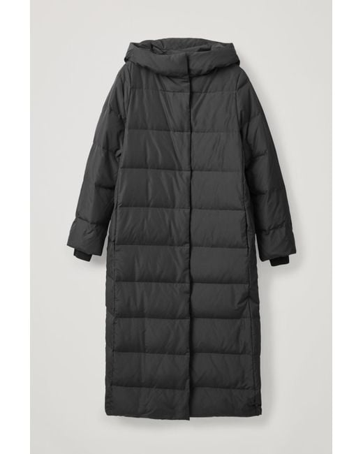COS Black Hooded Long Puffer Coat