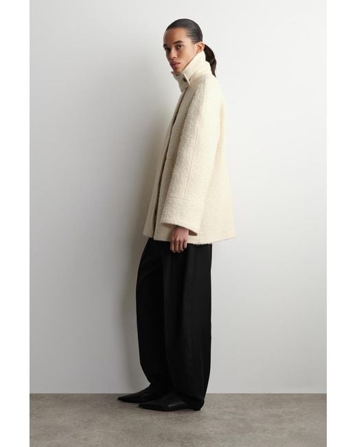COS Natural Funnel-Neck Wool-Herringbone Short Coat