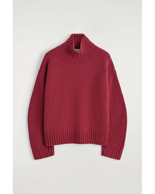 COS Red Chunky Cashmere Funnel-Neck Sweater