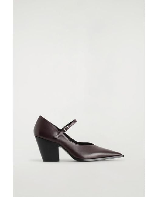 COS Red Leather Heeled Mary Jane Shoes