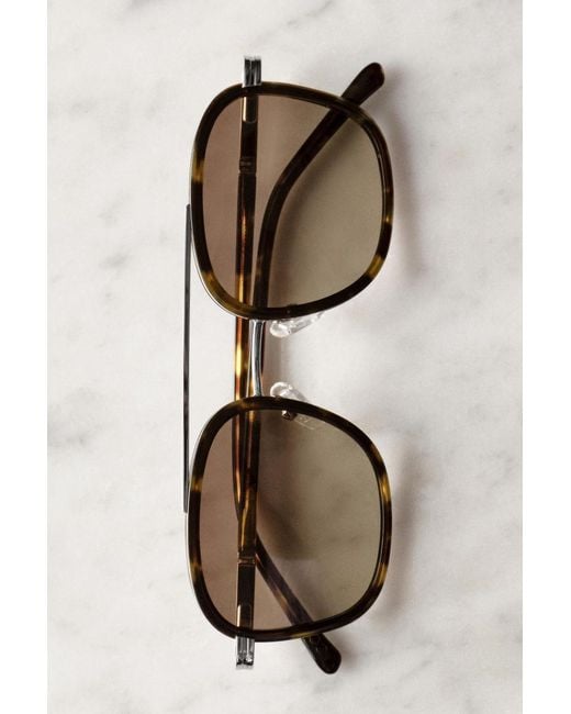COS Brown Round-Frame Aviator Sunglasses for men