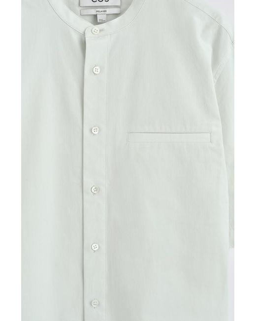 COS White Cotton-Poplin Grandad-Collar Shirt for men