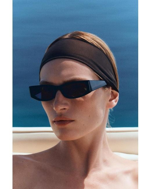 COS Black Slim Rectangular Sunglasses