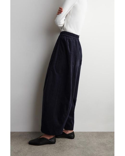 COS Blue Elasticated Corduroy Barrel-Leg Pants