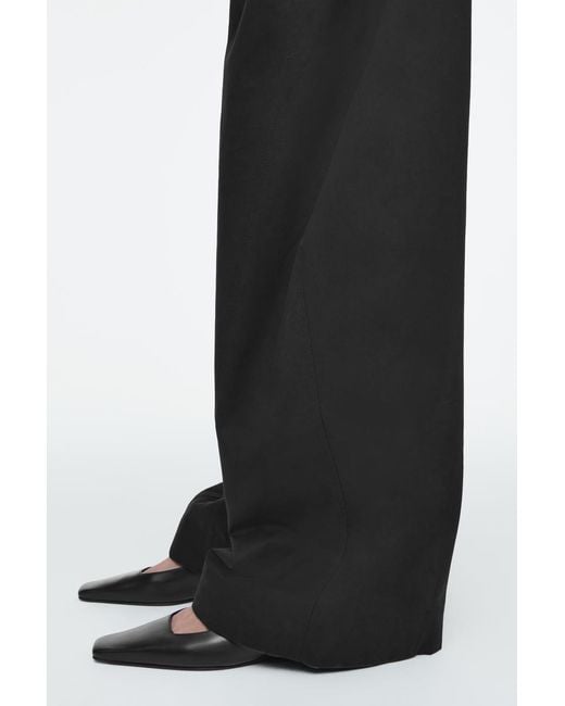COS Black Deconstructed Cotton Barrel-Leg Trousers
