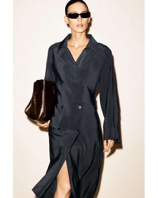 COS Blue Belted Trench-Detail Midi Dress
