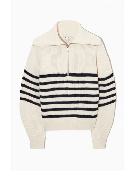 COS White Wool And Cotton Half-zip Jumper