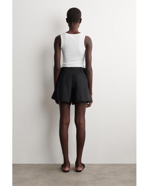 COS Black Pleated Belted Linen Shorts