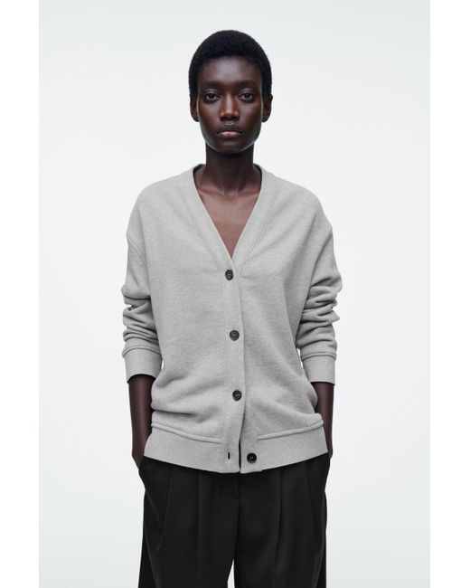 COS Gray Double-Faced Jersey V-Neck Cardigan