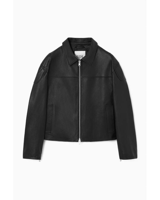 COS Black Leather Racer Jacket for men
