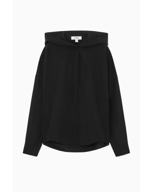 COS Black Oversized Hooded Silk Blouse