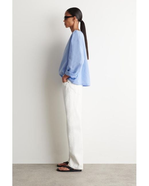 COS Blue Boat-Neck Linen Blouse