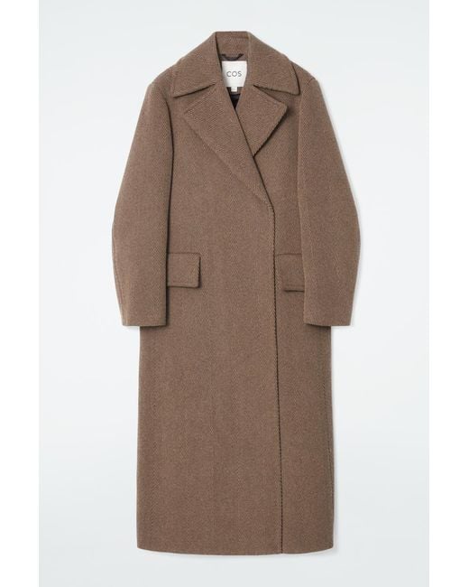 COS Brown Tailored Herringbone Wool Coat