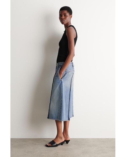 COS Blue Pintucked Denim Culottes