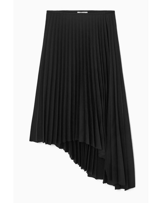 COS Black Asymmetric Pleated Midi Skirt