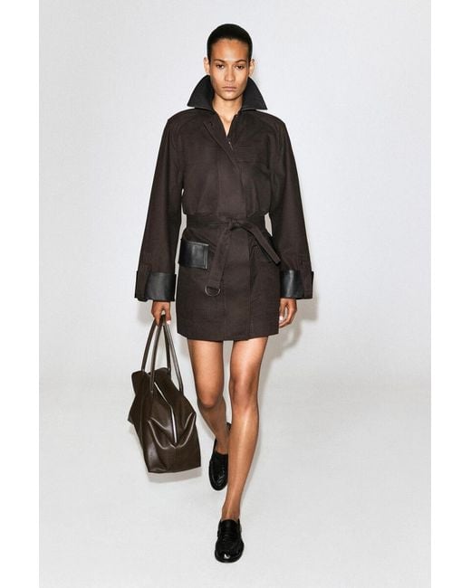 COS Black Leather-Trimmed Cotton Field Coat