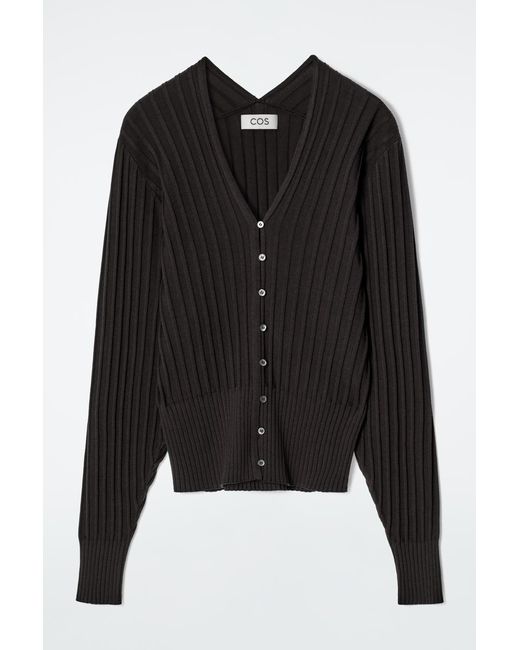 COS Black Rib-Knit Silk Cardigan