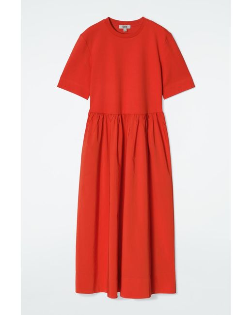COS Red Contrast-Panel Midi Dress