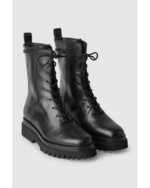 COS Black Leather Lace-up Chunky Boots
