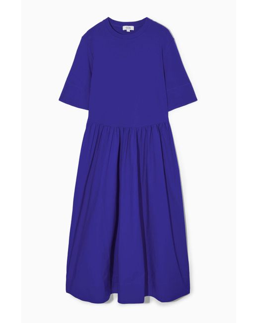 COS Purple Contrast-panel Midi T-shirt Dress