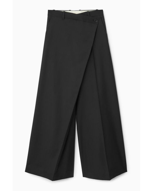 COS Black Wrap-front Wide-leg Wool Trousers
