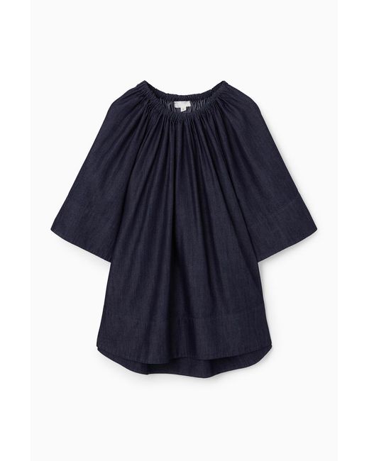 COS Blue Oversized Denim Off-the-shoulder Blouse