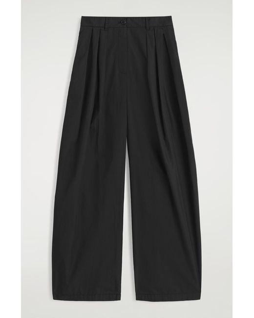COS Black Pleated Cotton Wide-Leg Trousers