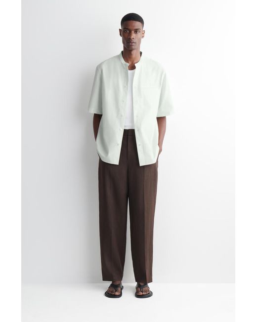 COS White Cotton-Poplin Grandad-Collar Shirt for men